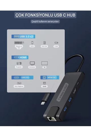 Lemorele 5'in 1'i Pd 100w/ Hdmı 4k/rj45 100mbs./usb 3.0 Çoklayıcı