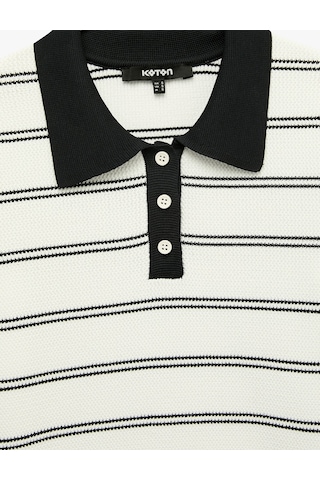 Koton Regular Fit Düğmeli Kısa Kollu Polo Yaka Çizgili Triko Tişört Lacivert Çizgili 7wak90379ht