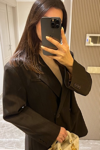 Kadın Oversize Kruvaze Blazer Ceket Uzun Kollu, Şık Ve Günlük Klasik Ceket-lacivert - L Kahverengi