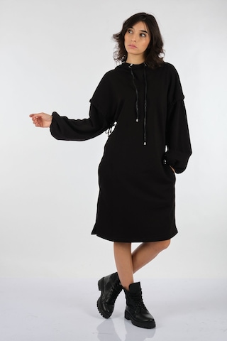Unique Mode Oversize Kapüşonlu Balon Kol Midi Elbise - Günlük Şıklık Siyah
