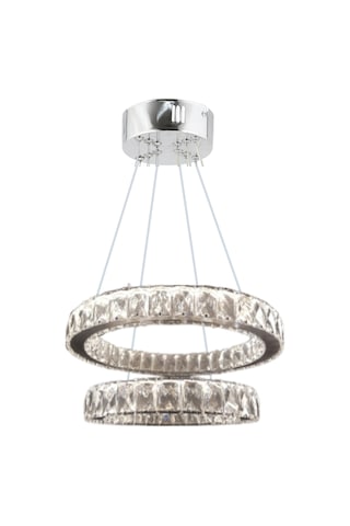 ZİLLA 2'Lİ MODERN SARKIT KRİSTAL TAŞLI LED AVİZE - 3 RENK KUMANDALI - ( Beyaz - Sarı - Gün Işığı )
