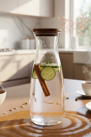 Snippy Nur - Ahşap Kapaklı Cam Sürahi Karaf 1180 Ml