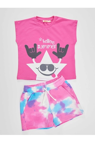 Denokids Mshb&g Yıldızlı Batik Kız Çocuk T-shirt Şort Takım Çok Renkli