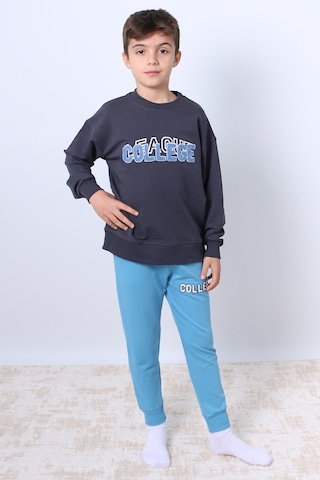 Erkek Çocuk Eşofman Takımı College Kabartmalı 4 Mevsim Ribanalı F6 Mavi