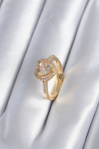 Pirinç Gold Renk Zirkon Taşlı Kalp Charm Model Kadın Yüzük Diğer