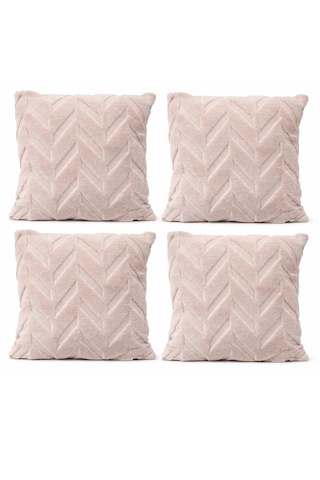 Peluş Dekoratif Kırlent Kılıfı İskandinav Zigzag-balıksırtı 4 Lü Set 42x42 Cm Vizon - Bej