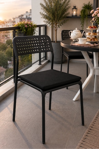 Siyah 4 Kişilik Minderli Balkon Takımı, Balkon Masası, Balkon Sandalyesi, Yuvarlak Masa, Yemek Masası, Mutfak Masa Sandalye Takımı, 4 Sandalye 1 Ma Siyah/beyaz-siyah