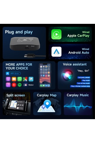 Tenfowee Kablosuz Carplay Adaptörü: Carplay Ve Android Auto İkili Kullanım, Usb Bağlantılı, Multimedia Ve Navigasyon Desteği.