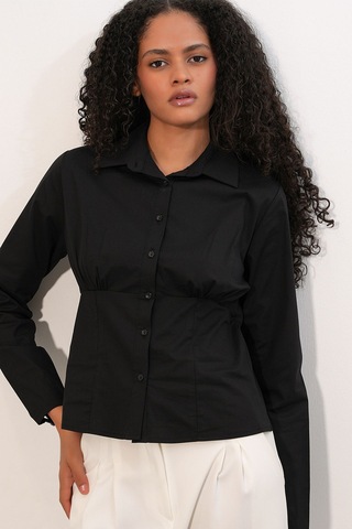 Hiccup Bdart Fitted Poplin Düğmeli Kısa Gömlek Siyah