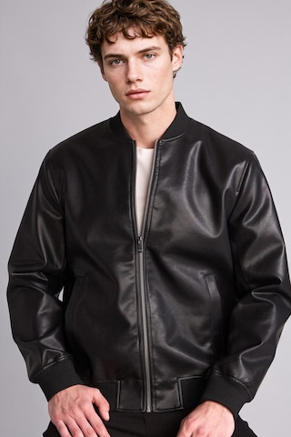Defacto Slim Fit Kolej Yaka Ribanalı Fermuarlı Suni Deri Bomber Mont Y5367az26aubk27 Siyah-bk27