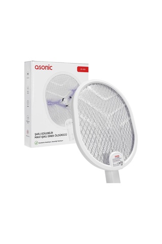 Ayt Asonic As-a26 1200mah 3000v Çıkış Uv Işıklı Şarjli Katlanabilir Askılı Raket Sinek Öldürücü Sivrisinek Cız Mor Işık