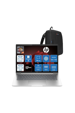 HP ProBook 4 G1AH CV0E6ATP07 Ryzen 5 220Z 24 GB 512 GB SSD Radeon 740M 14'' W11P Wuxga Dizüstü Bilgisayar + Zetta Çanta