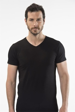 Cacharel 1402 V Yaka Erkek T-shirt - Siyah Siyah
