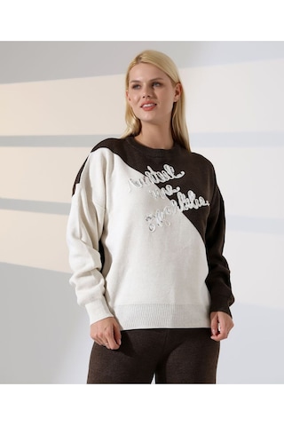 Renk Bloklu Triko Takım Kahverengi - Taş