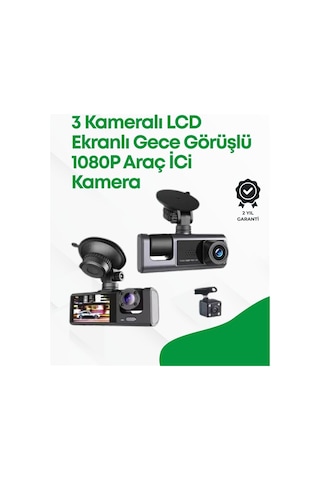 2.0 Lcd Ekranlı Döngüsel Kayıt Özellikli Üç Kameralı Oto Kamera 07948003