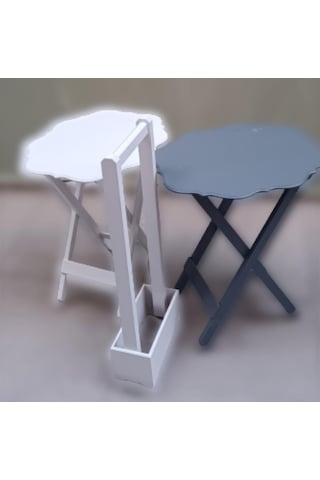 1448bng90082çanta Zigon Sehpa Yonca Model İkili Takım Ahşap Mdf Beyaz Gri Renk Uyum El Yapım