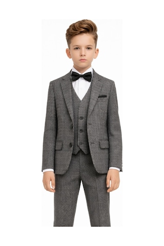 Ahengim Erkek Çocuk Slim Fit Dokulu Çizgili Klasik Takım Elbise Ak197-198 Gri