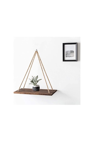 Kahverengi Ahşap Salıncak Asılı Halat Duvara Monte Yüzer Raflar
