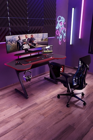 Profesyonel Rgb Ledli Oyuncu Masası 140 75 70 Cm Bilgisayar Masası Gamer Çalışma Masası Antrasit