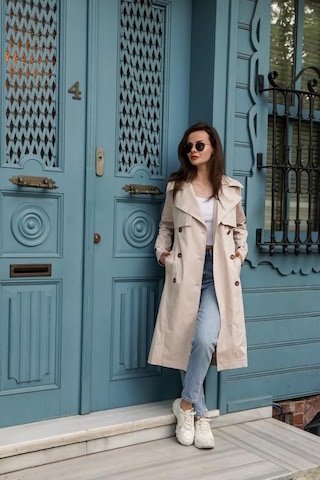 Pastelastore Esnek Pamuk Gabardin Uzun 110cm Astarsız Kadın Trençkot 1117 Taş Rengi Taş