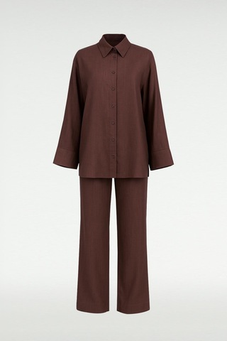 Kol Detaylı Gömlek Pantolon Takım Acı Kahve Acı Kahverengi
