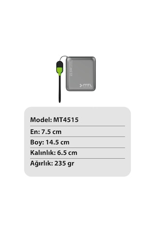 15000 Mah 22.5w Turbo Şarj Dahili Kablolu Led Göstergeli Pd Ve Qc 3.0 Powerbank Mt4515 Çok Renkli