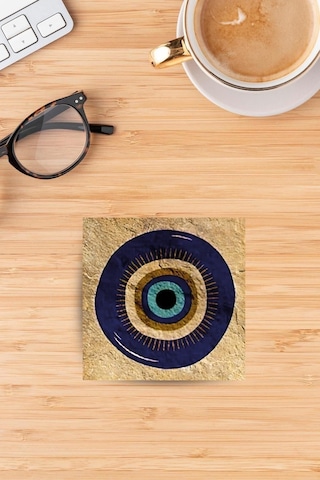 Doğaltaş Bardak Altlığı Uv Baskılı - Nazar Boncuğu Baskılı Doğal Taş Bardak Altı Çok Renkli