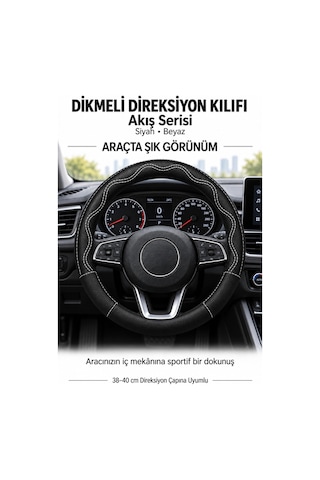 Trobus Peugeot Rifter 2019-2023 Uyumlu Dikmeli Direksiyon Kılıfı Akış Siyah Beyaz Siyah - Beyaz