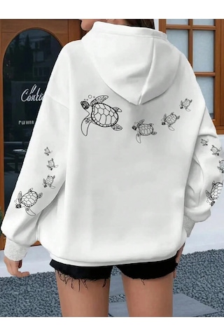 Tarzsokak Yaratıcı Kaplumbağa Yüzme Baskılar Kadın Giyim Hoodie Sıcak Spor Üstleri Tüm Maç Rahat Spor Y Beyaz