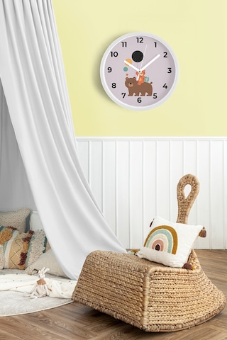 Sevimli Hayvanlar Modern Tasarım Çocuk Odası Duvar Saati - 30cm - Önü Camlı Beyaz Kasa-jh1009 Beyaz