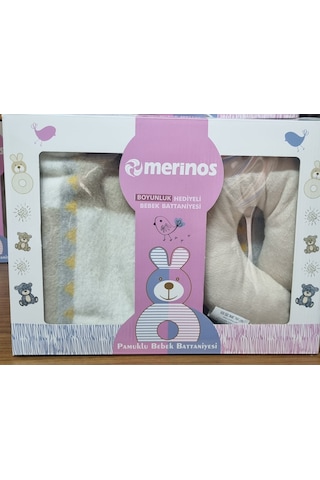Merinos Bebek Battaniyesi + Boyunluk Kahverengi - Sarı