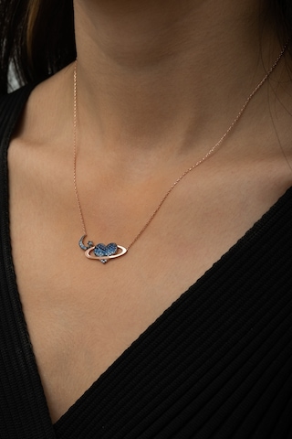 Papatya Silver Satürn Kuşaklı Kalp Ay Yıldız Bayrak Kolye Rose Gold Kaplama 925 Ayar Gümüş, UVPS100492