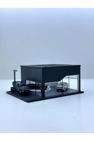 1/64 Ölçekli Siyah Renk Showroom Tasarımlı Diorama Araç Sergileme Garajı 3d Baskı