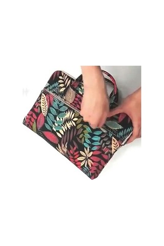 Ebitda Lısen Desenli Kanvas 13,3 Dizüstü Taşınma Çantası - Renkli Yapraklar Siyah Çok Renkli