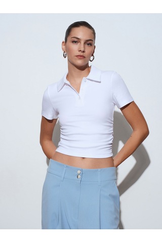 Dilvin 32614 Polo Yaka Top-beyaz