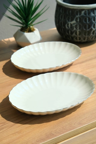Kütahya Porselen Bone Luz Platin File Kayık Tabak 27x19cm Bnlzf28ky220 2 Li Krem
