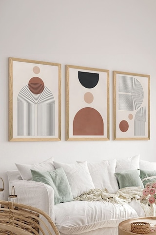 3 Parça Ahşap Çerçeve Görünümlü Mdf Poster Tablo Seti - Set 48 - Mdf3dsohoset48