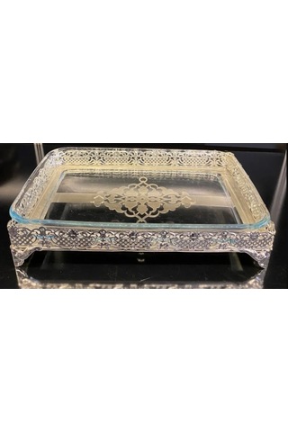 Platin Metal Standlı Borcamlı Dikdörtgen Sıcak Soğuk Servis Sunum