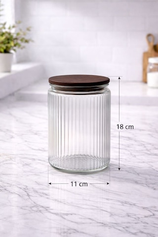 3'lü Cam Kavanoz Seti Bambu Vakum Kapak Büyük Boy Çizgili Erzak Un Bakliyat Saklama Kabı 3x1500ml Şeffaf