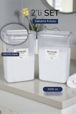2'li Ölçek Hediyeli Etiketli Deterjan Renkliler Beyazlar Kavanozu / Kutusu Seti X 2 Ad Şeffaf