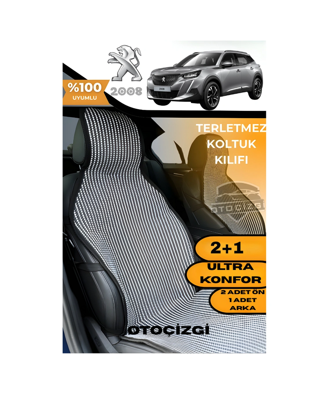 Peugeot 2008 Uyumlu Siyah Kilim Tipi Terletmez Koltuk Kılıfı 2+1 Ultra Konfor Seti