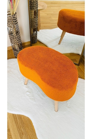 Fasulye Model Ahşap Ayaklı Teddy Kumaş Dekoratif Puf Bench Tarçın