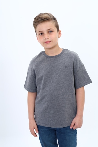 Toontoy Kids Toontoy Erkek Çocuk Pamuklu Bisiklet Yaka Kısa Kollu Düşük Omuz Baskılı Basic Tişört 22978 Antrasit Melanj