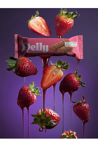 Delly Çikolata Kaplı Bademli Çilekli Meyveli Bar 12 x 35 G