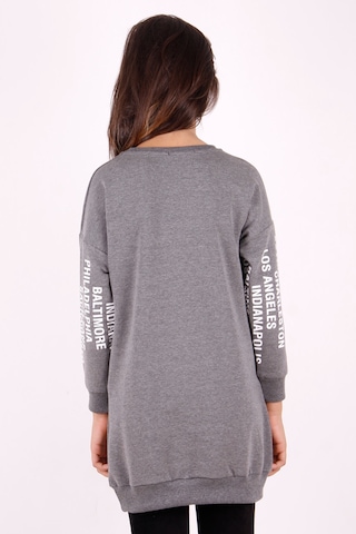 Toontoy Kız Çocuk İki Yanı Gizli Cepli Yazı Baskılı Elbise Antrasit Melanj