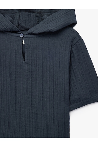 Koton Oversize Kısa Kollu Pamuklu Kapşonlu Müslin Gömlek Lacivert 6smb60068tw