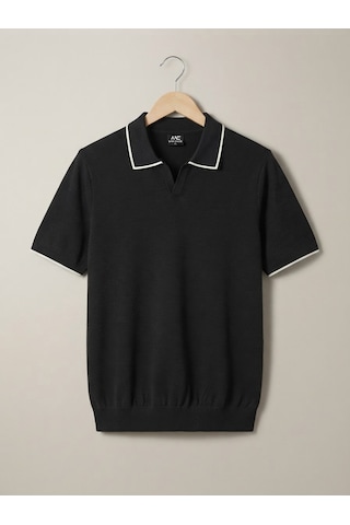 Maccali Erkek Siyah Büyük Beden Bol Polo Yaka Tişört