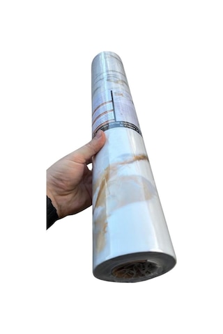 60cmx300cm Tek Parça Yapışkanlı Rulo Mermer Desenli Duvar Paneli Kağıdı Silinebilir Cf-1001-nexo Kahverengi - Krem