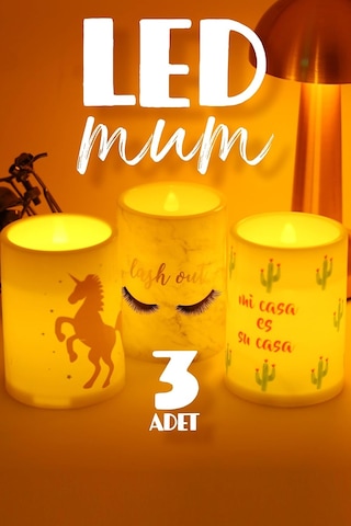 Lexroo Led Mum Bardak Tipi Pilli Dumansız Alevli Dekoratif Yapay Mum Işıldak Dekor Lambası 10 Cm Çok Renkli