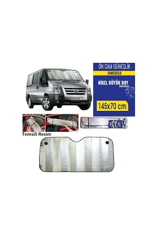 Oto Ön Cam Güneşlik Vantuzlu 145x70 Cm Nikel Büyük Boy Minibüs Taksi Suv Jeep Araç Güneşliği